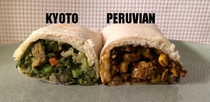 Peruvian and Kyoto Burrito split open