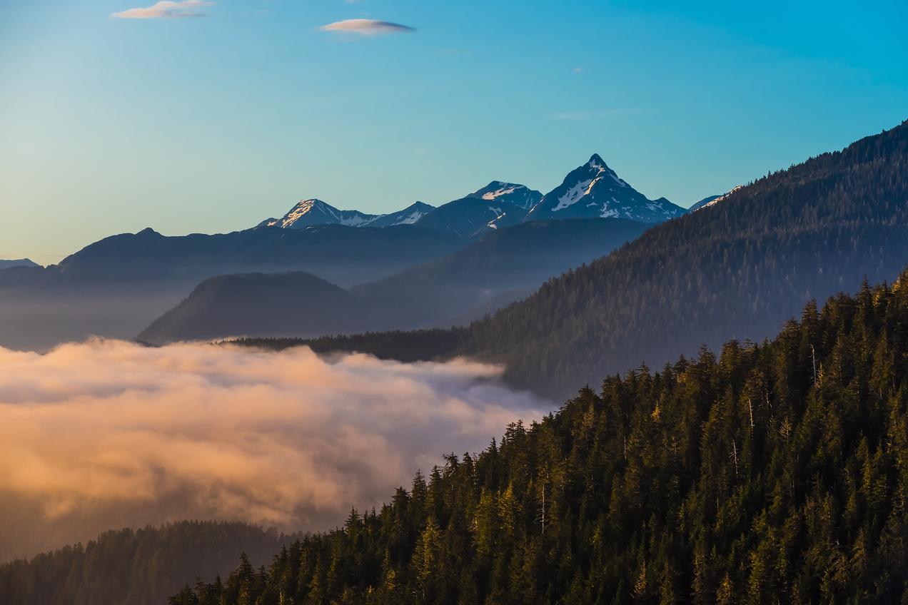 View from top of Harbor Mountain onto parts of Baranof and Kruzof Islands, near Sitka, Alaska USA