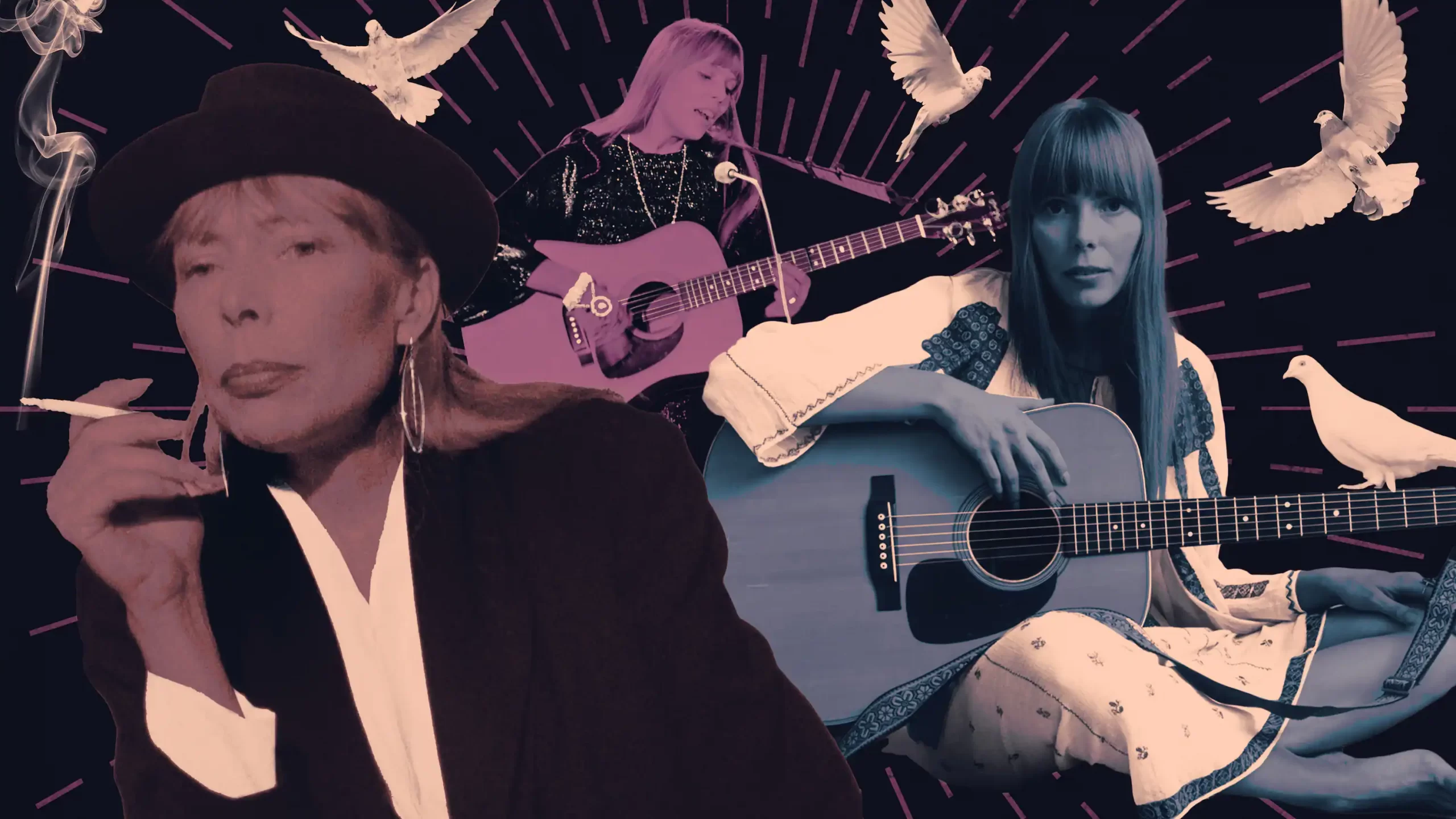 joni-mitchell-hero collage of Joni Mitchell images over 50 years since release of Blue album